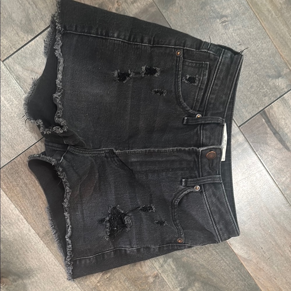Abercrombie & Fitch Black Jean Shorts Distressed Hem